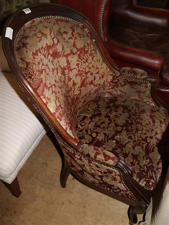 Upholstered French showwood armchair